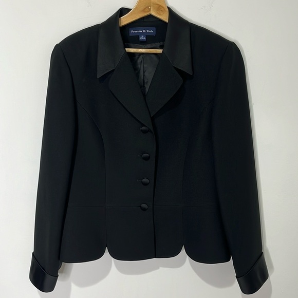Preston and York Women's Size 12 Black Tuxedo Jacket Satin - Picture 14 of 15